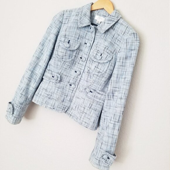 LOFT Ann Taylor Light Blue Tweed 100% Cotton Blazer Jacket 4 Preppy Office Boho - Picture 14 of 15